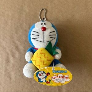 Vintage Doraemon Fujiko Pro 1970 Bag Plush Keychain Fob Stuffed Toy Doll Japan